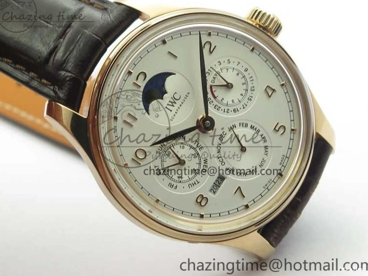 MIROTIME 0308 Compact Portugieser Perpetual Calendar IW503302 RG V9F 1:1 Best Edition White Dial on Brown Leather Strap A 7113
